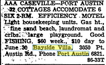 Bayside Villa and Cottages & Motel - June 1963 Ad